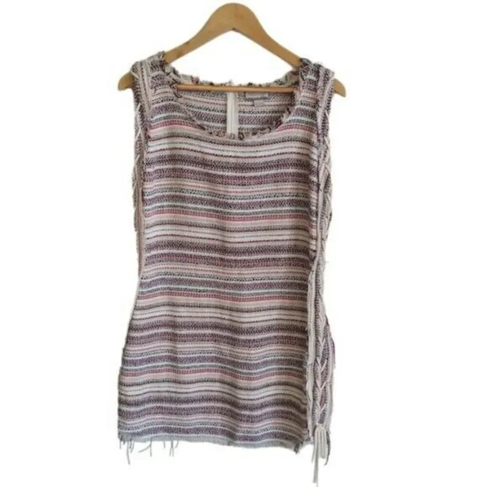 Ethereal by Paper Crane Mini Dress Stripe Tweed Lace Up Mod Shift L